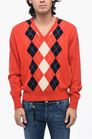 Argyl Motif Two-Tone Crew-neck Sweater