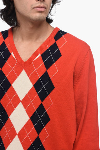 Argyl Motif Two-Tone Crew-neck Sweater