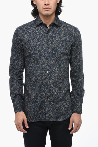 Floral-Motif Shirt With Spread Collar