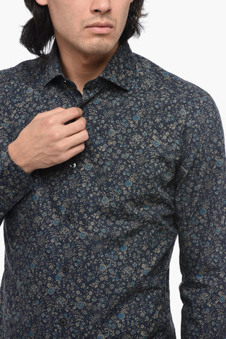 Floral-Motif Shirt With Spread Collar
