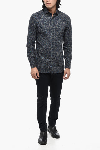 Floral-Motif Shirt With Spread Collar