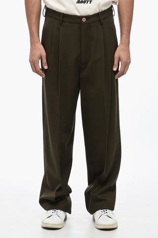 Double-Pleat Virgin Wool Pants with Side Zip