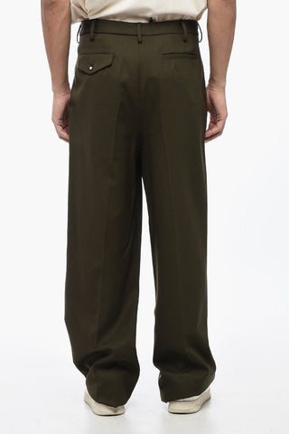 Double-Pleat Virgin Wool Pants with Side Zip