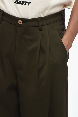 Double-Pleat Virgin Wool Pants with Side Zip