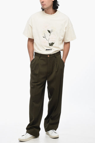 Double-Pleat Virgin Wool Pants with Side Zip