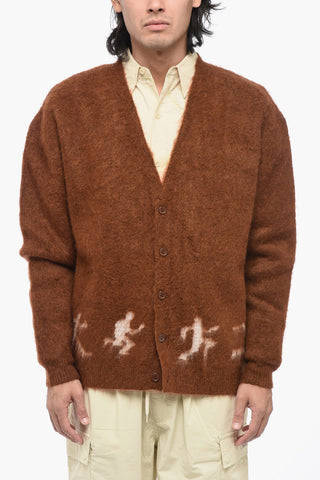V-Neck Mohair RUNNING GUYS Cardigan with Contrasting Details