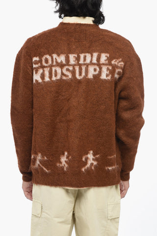 V-Neck Mohair RUNNING GUYS Cardigan with Contrasting Details