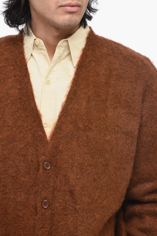 V-Neck Mohair RUNNING GUYS Cardigan with Contrasting Details