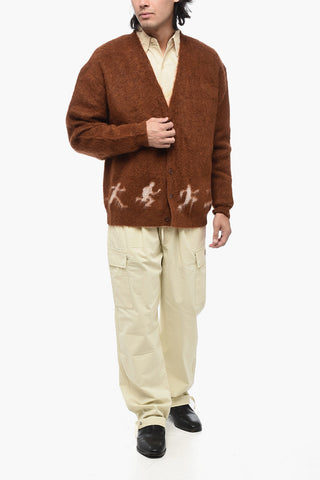 V-Neck Mohair RUNNING GUYS Cardigan with Contrasting Details
