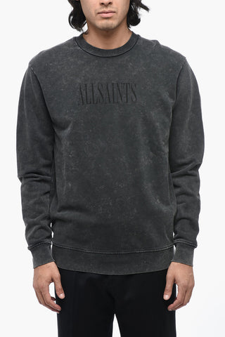 Delavé Effect Crew-neck Sweatshirt with Contrasting Print