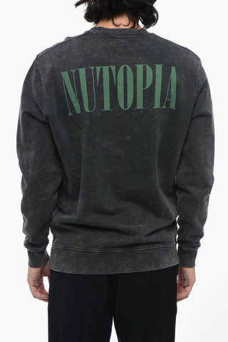 Delavé Effect Crew-neck Sweatshirt with Contrasting Print