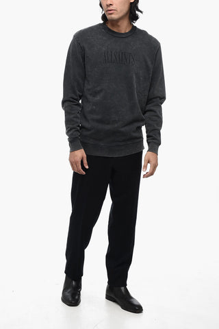 Delavé Effect Crew-neck Sweatshirt with Contrasting Print