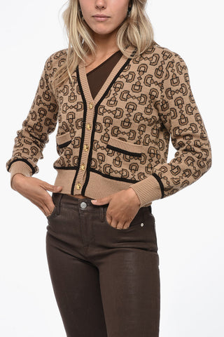 Cashmere Blend Crop Cardigan with Morset Motif