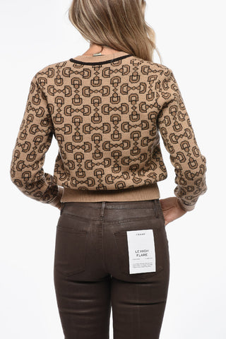 Cashmere Blend Crop Cardigan with Morset Motif
