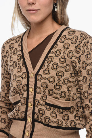Cashmere Blend Crop Cardigan with Morset Motif