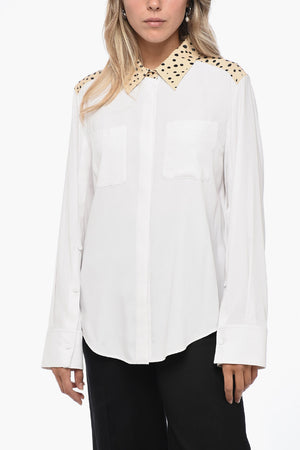 Silk Blouse with Leopard-Effect Collar
