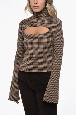Top in Lana Stretch a Collo Alto con Dettaglio Cut Out