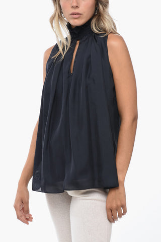 Blusa Smanicata in Seta con Dettaglio Cut-out