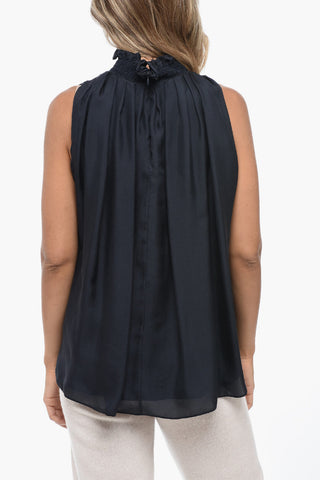 Blusa Smanicata in Seta con Dettaglio Cut-out