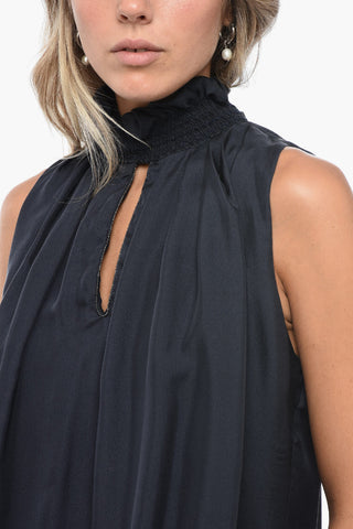 Sleeveless Silk Blouse with Cut-out Detail