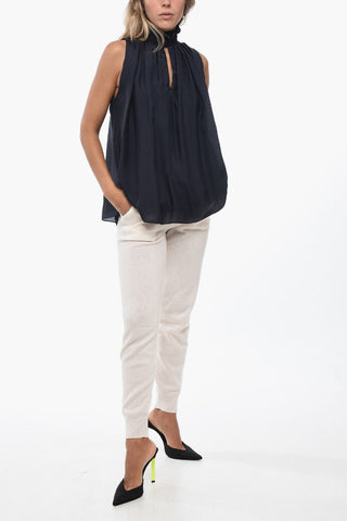 Blusa Smanicata in Seta con Dettaglio Cut-out