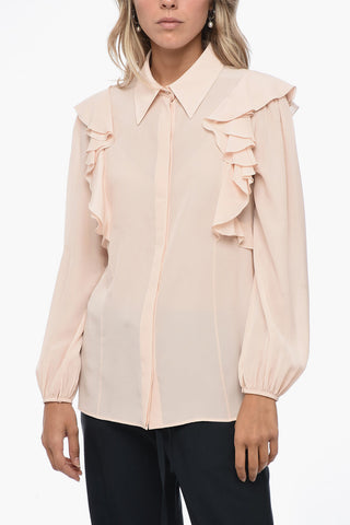 Ruffled Sleeve Silk Shirt