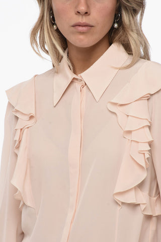Ruffled Sleeve Silk Shirt