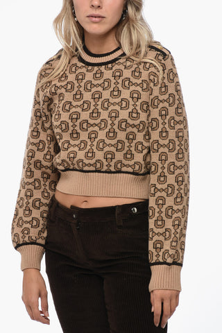 Cashmere Blend Crop Sweater with Morset Motif