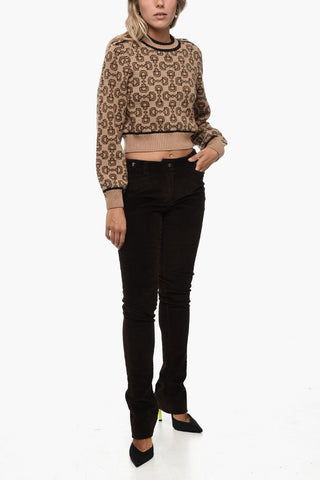 Cashmere Blend Crop Sweater with Morset Motif
