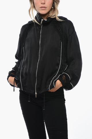Felpa Full Zip in Satin con Dettagli in Rete