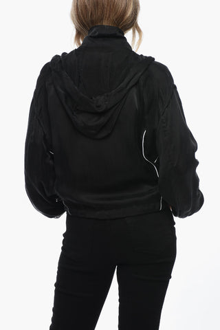 Felpa Full Zip in Satin con Dettagli in Rete