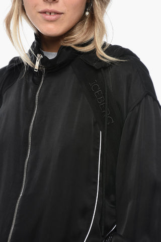 Felpa Full Zip in Satin con Dettagli in Rete