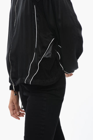 Felpa Full Zip in Satin con Dettagli in Rete