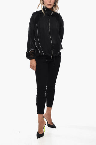Felpa Full Zip in Satin con Dettagli in Rete