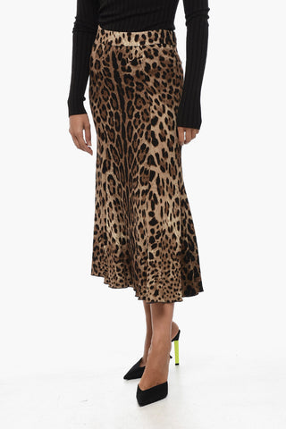 Gonna Midi Svasata in Tessuto Animalier