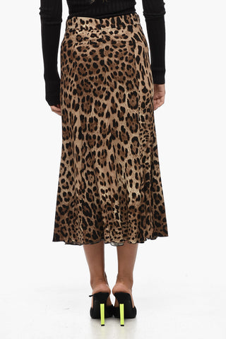 Gonna Midi Svasata in Tessuto Animalier