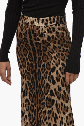 Animal Patterned Flared Midi Skirt