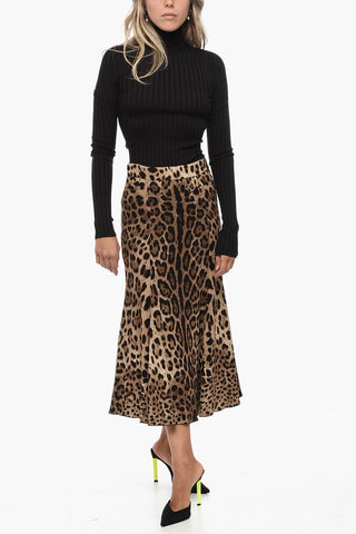 Gonna Midi Svasata in Tessuto Animalier