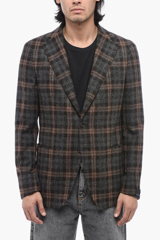 Wool Blended Blazer with Tartan Motif