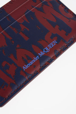 Leather Card Holder with Graffiti Pattern