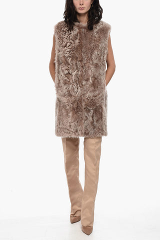 Cappotto Smanicato in Shearling con Bottoni a Pressione