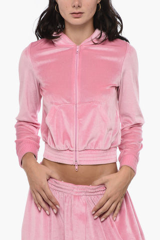 Chenille Zipped Hoodie With Rhinestoned Logo