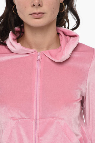 Chenille Zipped Hoodie With Rhinestoned Logo