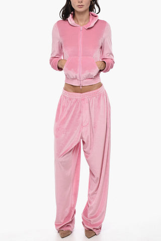 Chenille Zipped Hoodie With Rhinestoned Logo