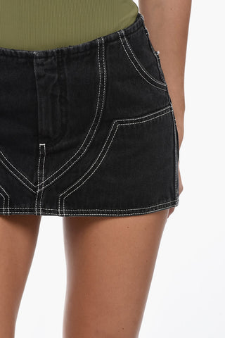 Denim MOTORCYCLE Mini Skirt With Contrasting Seams