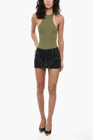 Denim MOTORCYCLE Mini Skirt With Contrasting Seams