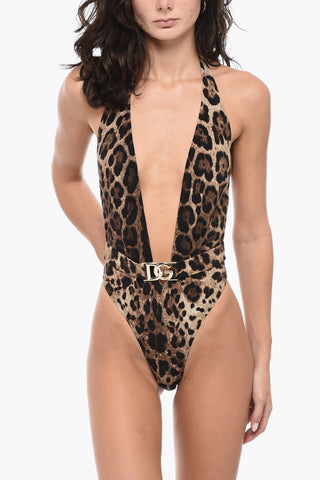 Animalier One-Piece Swuimsuit with Logoed Belt