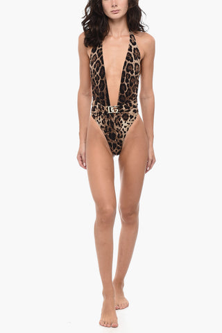 Animalier One-Piece Swuimsuit with Logoed Belt