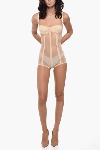 See-Through Corset Bodysuit with Lace Details