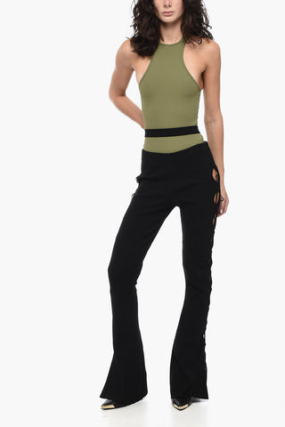 High-Waisted Knit Flare Pants with Cut-Out Details